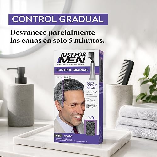 Just For Men Tinte Control Gradual, Gel para Hombre, Negro T55, Cobertura Natural, 40g