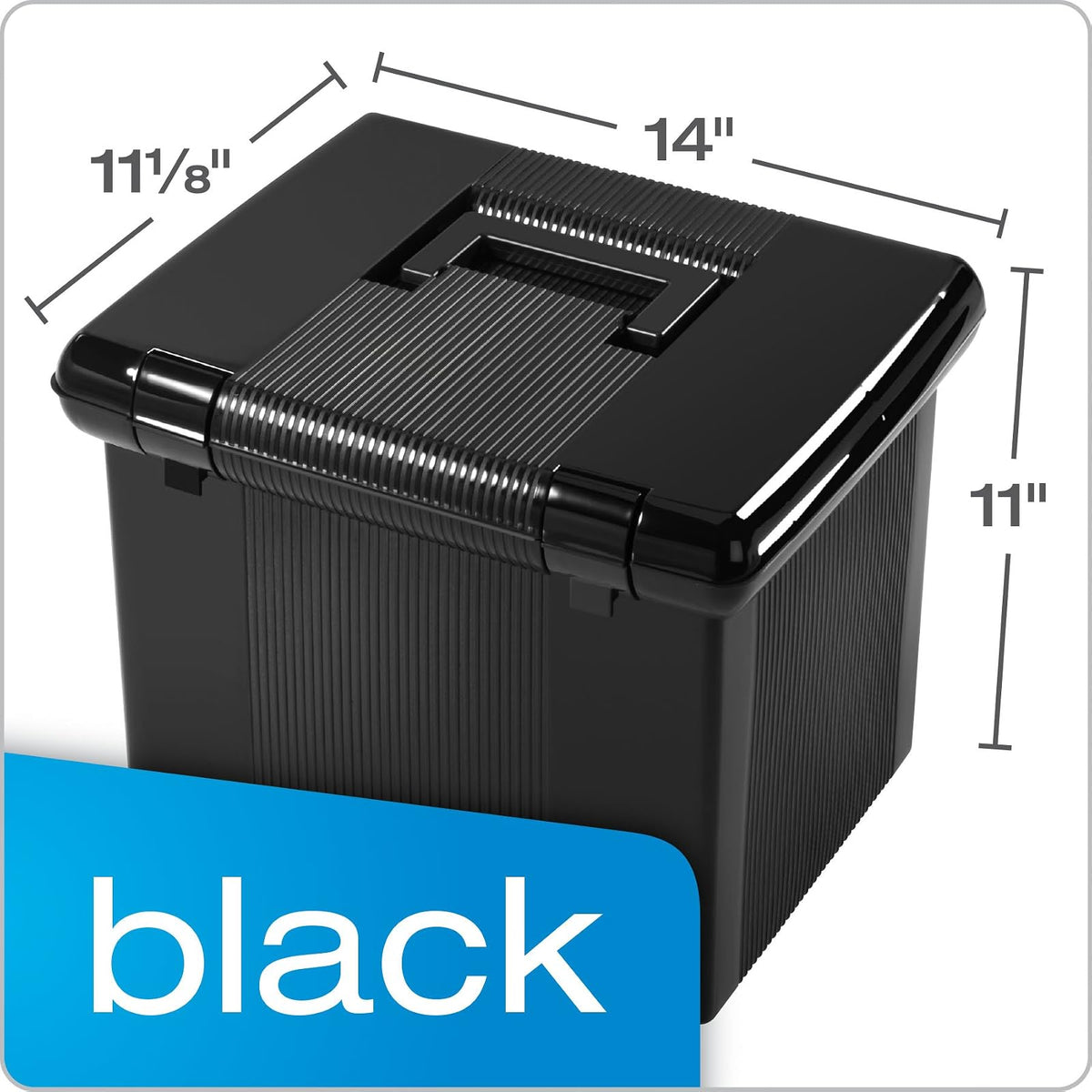 Pendaflex - Caja de archivos portátil con rieles de archivo, almacenamiento simple de documentos, contenedor de archivos para el hogar y la oficina, tapa con bisagras con cierre de doble cierre, negro