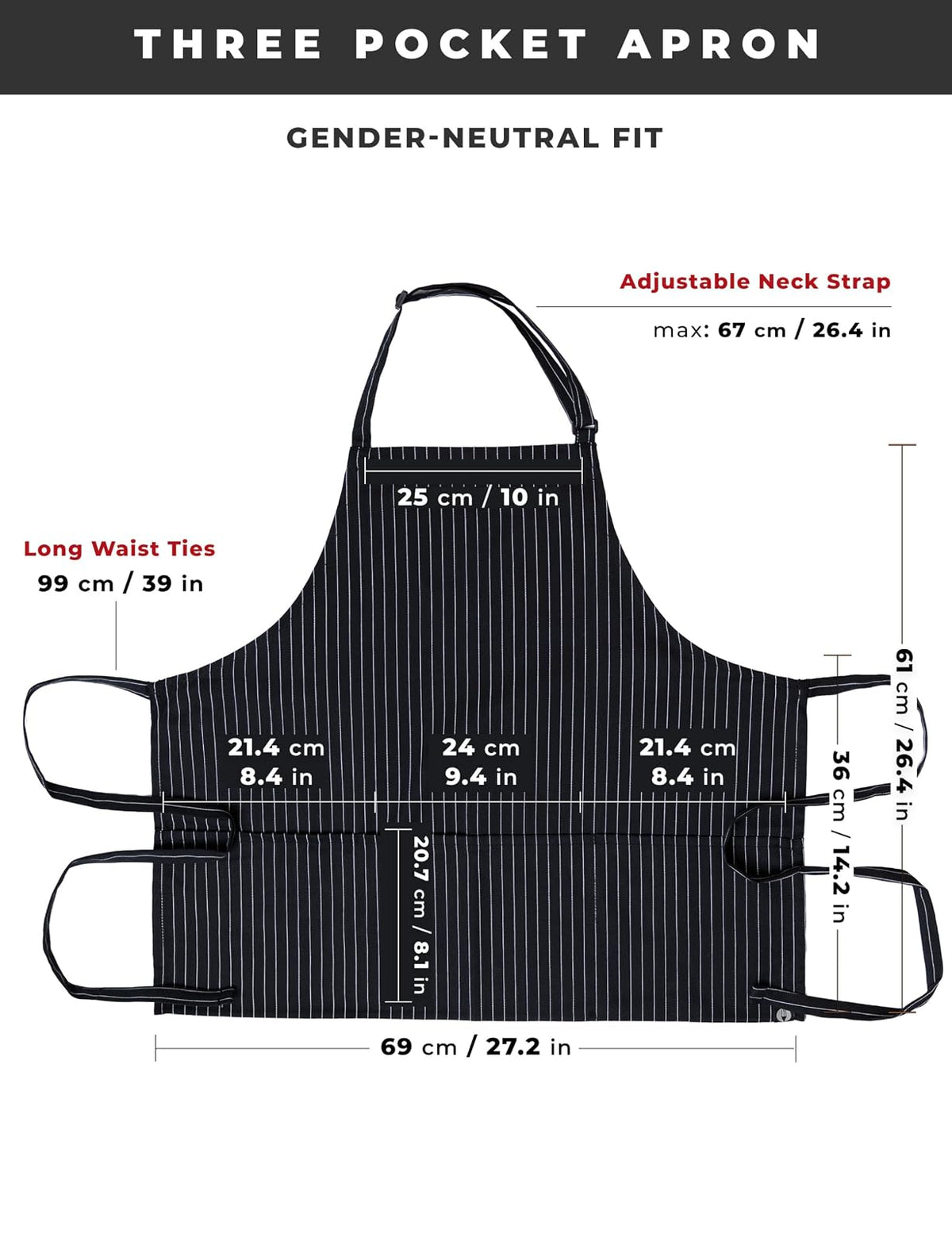 Chef Works Three Pocket Apron Delantal Unisex adulto