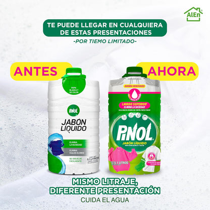 PINOL Jabón liquido potencializador de detergente para ropa blanca y de color 5.1 L.