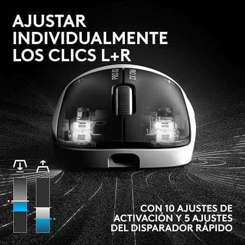 Logitech G Pro X2 SUPERSTRIKE Lightspeed - Mouse inalámbrico Gaming, Ultraligero 61 g, Sensor Hero 2 de 44,000 dpi, clics con retroalimentación háptica Hits, Carga USB-C, para PC y Mac, Color Blanco