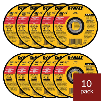 DeWalt DW8062 - Rueda de corte delgada de metal de 4-1/2 pulgadas x 045 x 7/8 pulgadas, paquete de 10