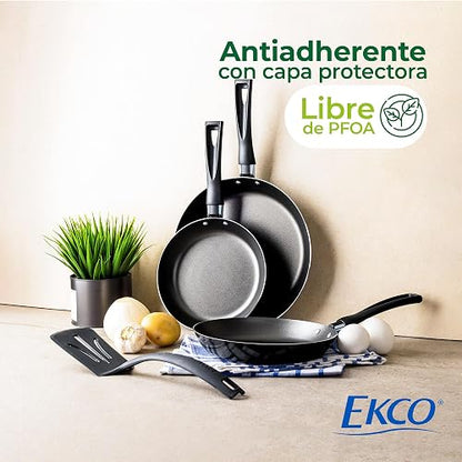Ekco | Juego de Sartenes con Antiadherente 4 Piezas de Aluminio - Color Negro