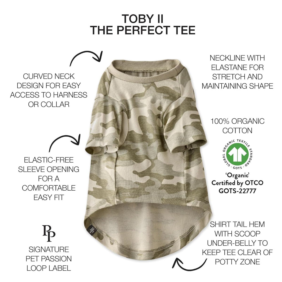 pet passion - Paquete de 3 Camisetas de Manga Corta para Mascotas, 100% algodón orgánico, Ropa para Perros pequeños, medianos, Grandes, Toby II, Camuflaje Salvia, XXL