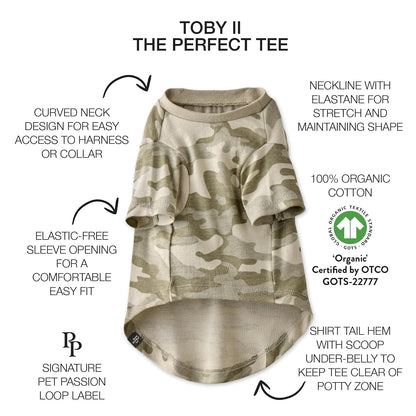 pet passion - Paquete de 3 Camisetas de Manga Corta para Mascotas, 100% algodón orgánico, Ropa para Perros pequeños, medianos, Grandes, Toby II, Camuflaje Salvia, XXL