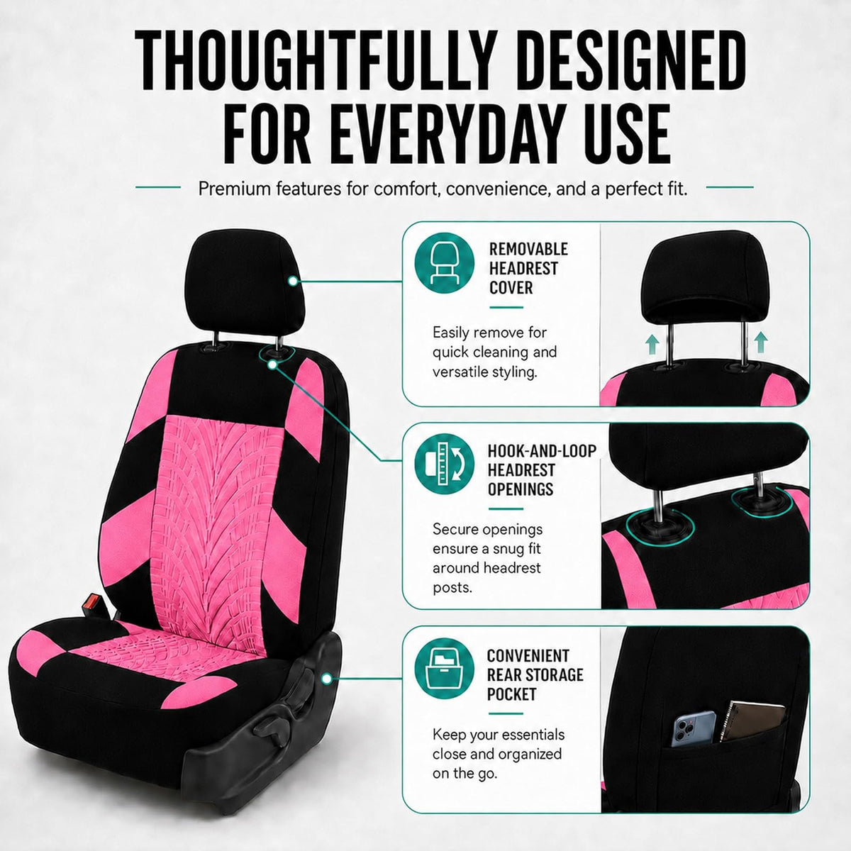 FH Group - Juego Completo de Fundas de Asiento de Automóvil de Tela Premium, Ajuste Universal, Funda de Asiento para automóvil, Fundas de Asiento Delantero Trasero bajo, Compatible con Bolsas de Aire,