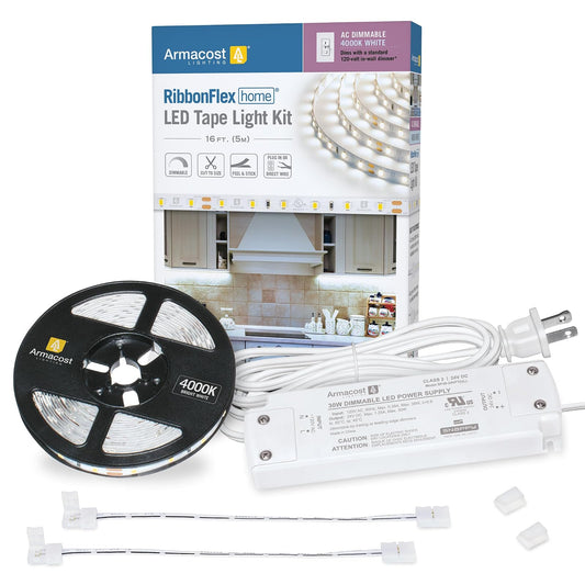 Armacost Lighting RibbonFlex Home 425502 - Kit de luces LED de color blanco brillante regulable, 4000 K (5 m), 16.5 pies, 425502
