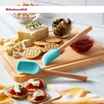 KitchenAid - Juego de mini espátulas con mango de madera de bambú con cabeza de silicona, juego de 2, Aqua Sky