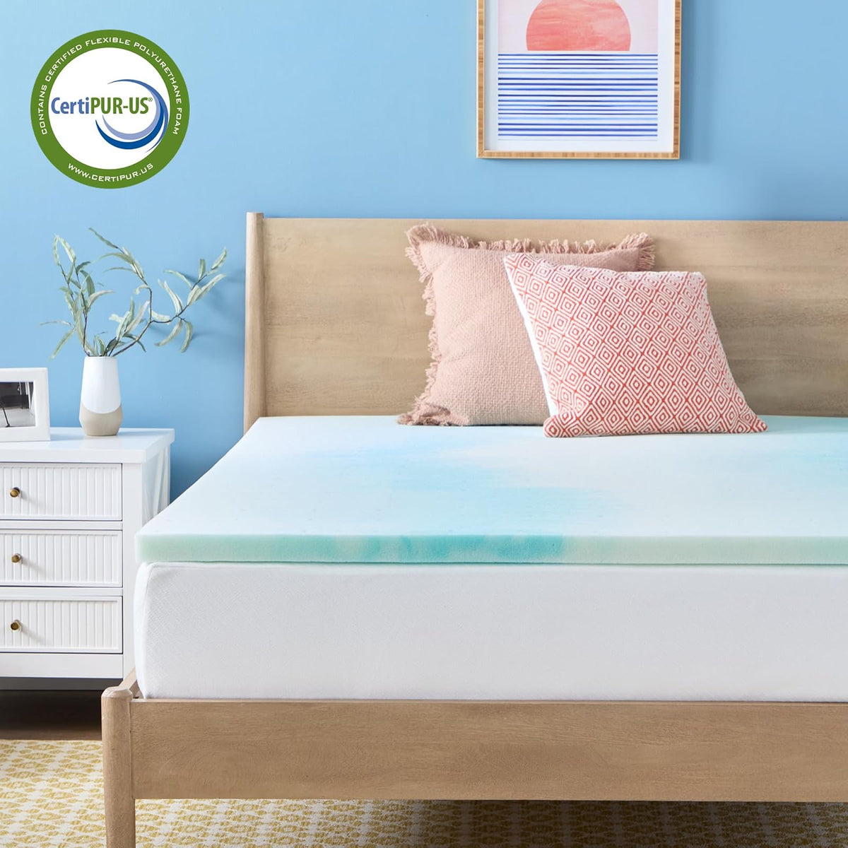 Linenspa - Colchoneta de Memory Foam con Gel y Diseño de Remolino - Sobrecolchón Refrescante de 5 cm - Topper para Colchón - Sensación Suave y Acolchada - Alivia Puntos de Presión - Individual