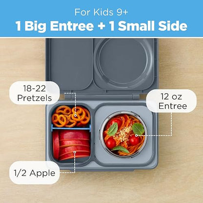 OmieBox UP Bento Box para niños | Lonchera aislada | Tarro de alimentos termo a prueba de fugas | Paquete de hielo enfriador | 2 compartimentos (grafito)