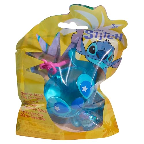 Disney Figura Clip-On Swirl-a-Stitch Stitch, Figura de Plástico de 8 cm con Líquido, Cuentas de Colores y Brillantina, Juguete para Niños de 3 Años en Adelante, de Just Play