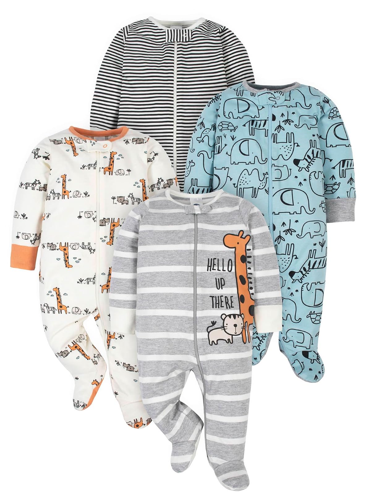 Gerber Paquete de 4 Mamelucos Sleep 'N Play para Bebé - Patrón de selva - 0-3 Meses