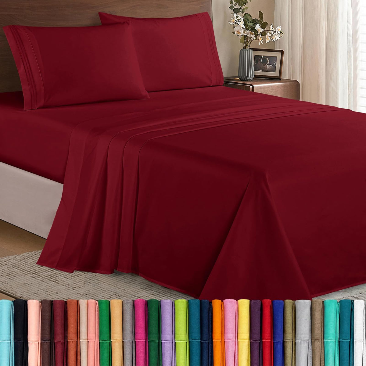Elegant Comfort Juego de Sábanas de Microfibra Bolsillo Profundo - King - borgoña