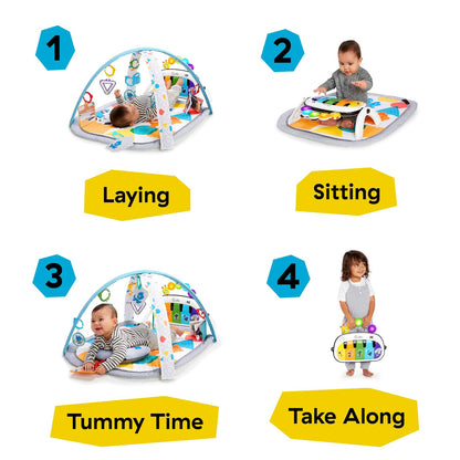 Baby Einstein Kickin’ Tunes - Gimnasio de Actividades 4 en 1 para bebé, con música y Luces, Dos Barras de Juguetes, Piano de Juguete para Aprender español, inglés, francés y alemán (Azul)
