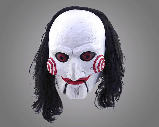 Billy the puppet mask, Máscara Original de Muñeco de Saw, Disfraz de Película de El Juego del Miedo.