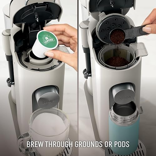 Ninja - Cafetera de especialidad para preparar una taza, compatible con cápsulas K-Cup y café molido, espumador de leche integrado, depósito de 1.65 litros, tazas de 177.44 ml hasta 710.89 ml, piedra