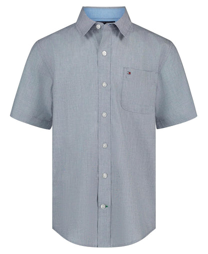 Tommy Hilfiger Camisa Tejida de Manga Corta con Botones para niño - 18-20 - End on End Tech Blue