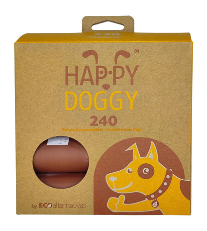 Ecoalternativas | HappyDoggy, Bolsas Certificadas Compostables para heces de Mascota, Hecho a Base de Fécula de Maíz, Viene con 240 Bolsas Biodegradables en 16 Rollitos, 22x32cm