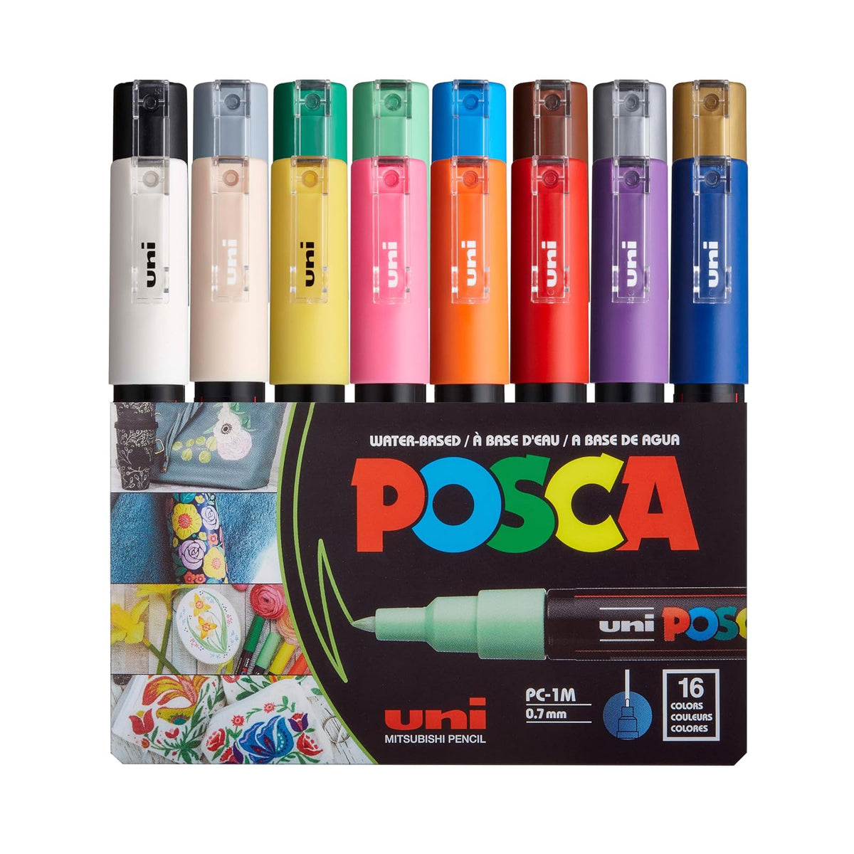 Posca PC-1M - Rotulador de pintura extrafino de 0,7 mm, 16 colores