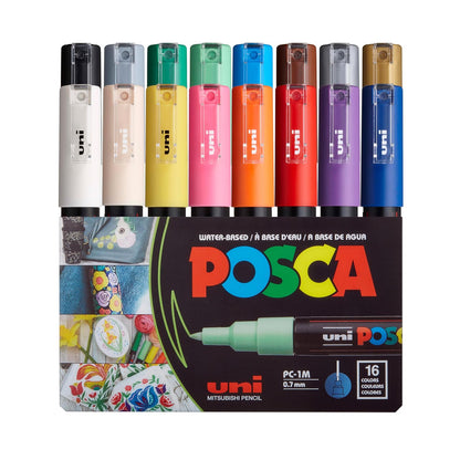 Posca PC-1M - Rotulador de pintura extrafino de 0,7 mm, 16 colores