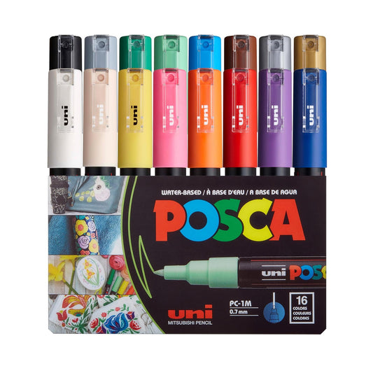 Posca PC-1M - Rotulador de pintura extrafino de 0,7 mm, 16 colores