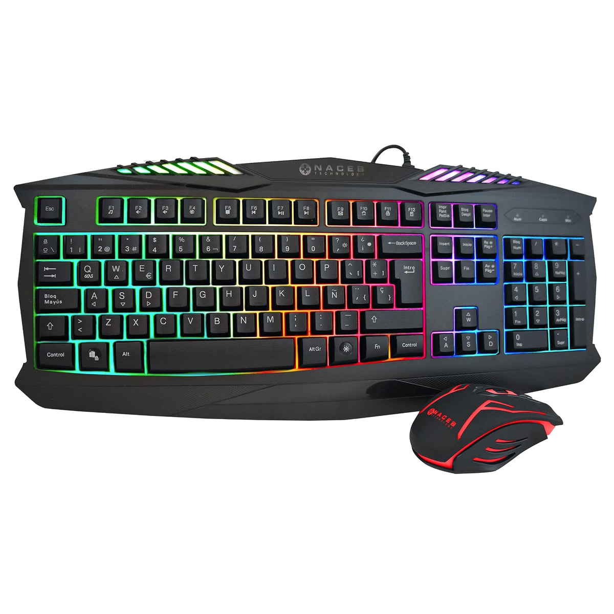 Gaming Naceb Kit Teclado y Mouse Gamer NA-617 RGB con Cable USB, Teclado Retroiluminado y Mouse Iluminado para PC Gaming