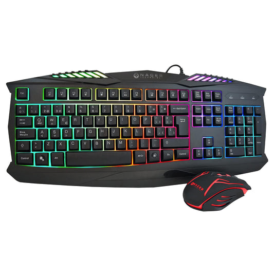 Gaming Naceb Kit Teclado y Mouse Gamer NA-617 RGB con Cable USB, Teclado Retroiluminado y Mouse Iluminado para PC Gaming
