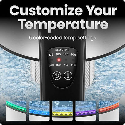 Chefman Hervidor eléctrico con control de temperatura, infusor de té extraíble, 5 luces indicadoras LED preestablecidas, base giratoria de 360°, sin BPA, acero inoxidable, 1,7 litros