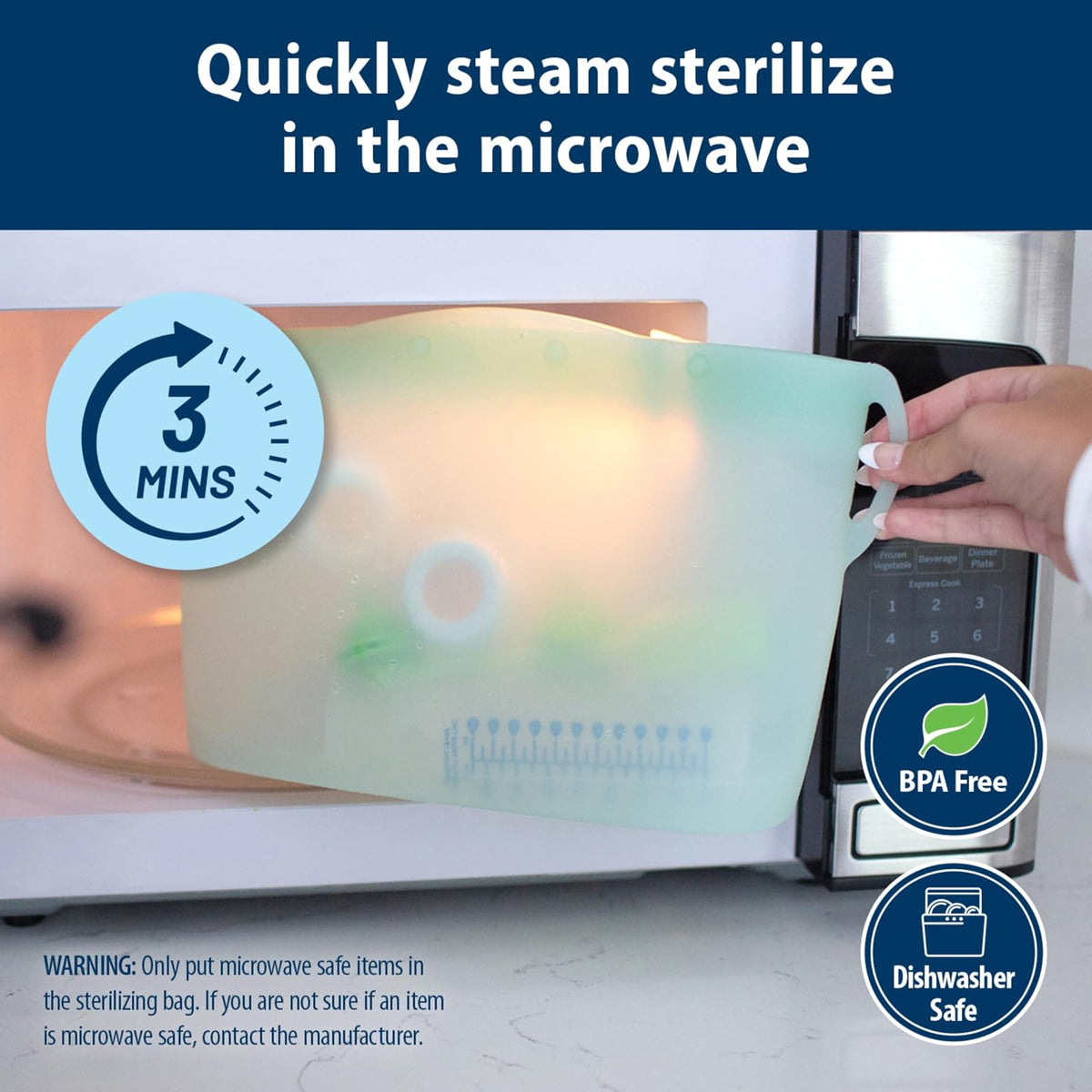 Dr. Brown's - Bolsa esterilizadora de vapor de microondas para biberones, piezas de extractor de leche y otros accesorios para niños, 100% silicona, bolsa esterilizadora reutilizable