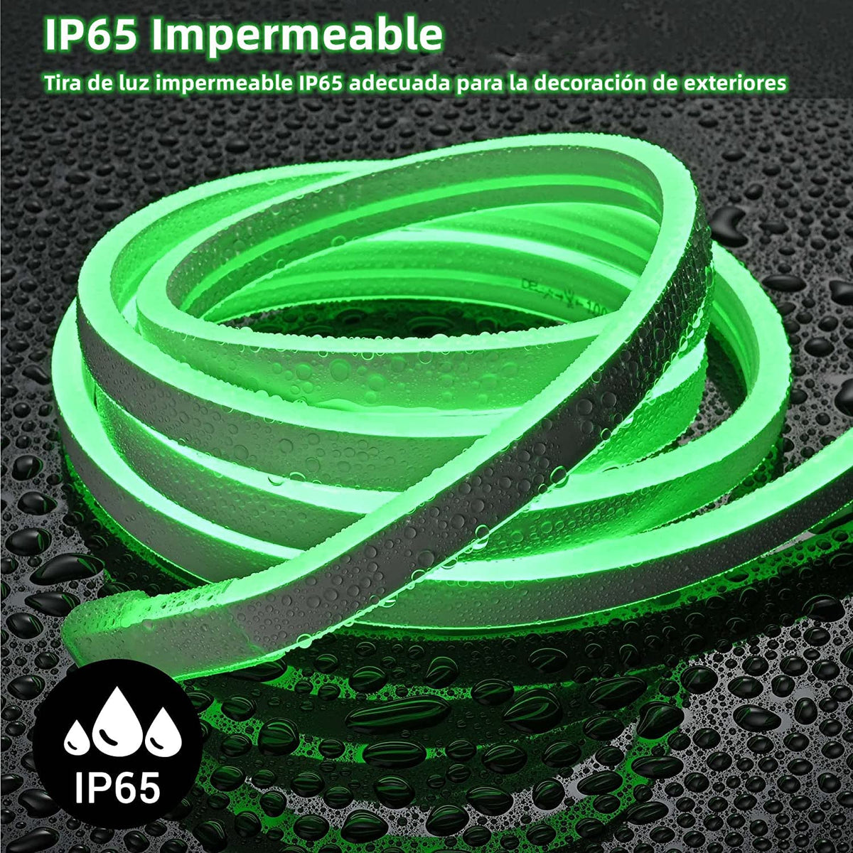 DOSYU Tira Neón Flex LED, 12V 16.4ft/5m Impermeable Flexible Cortable DIY 2835 Luces Led IP65 Decorativa para TV, Cuarto, Halloween, Fiesta de Navidad, con Adaptador(Verde)