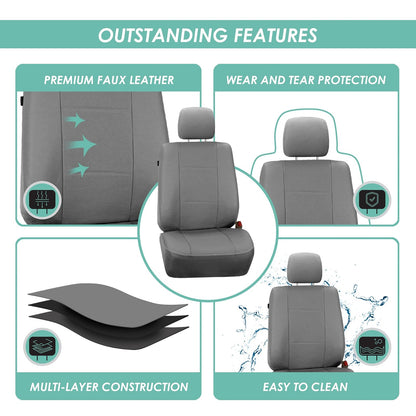 FH GROUP FH-PU007217 3 Row Deluxe Leatherette Car Seat Covers w. 7 Headrests, Airbag Compatible and Rear Split Bench, Gray Color