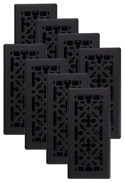 Decor Grates AGH410-BLK-8 - Registro de piso gótico, 4 x 10 pulgadas, negro texturizado, paquete de 8 - Negro (textured black) - 4x10 Inches - Paquete de 8