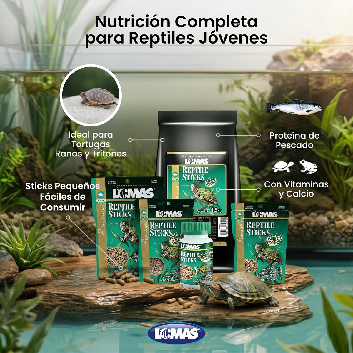 Lomas Reptile Sticks Baby 1.5 kg Alimento para Reptiles Acuáticos y Anfibios