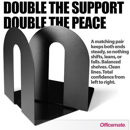 Officemate Bookends, Heavy Weighted 10" Steel, Black (93182)