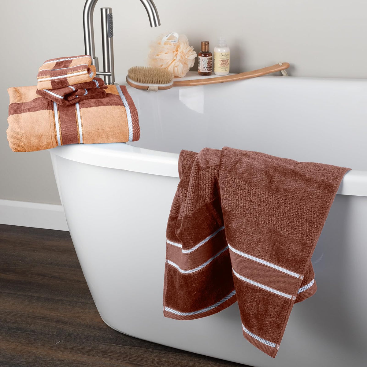 Lavish Home - Juego de toallas Oakville 67-0023-T, terciopelo, chocolate, 6 piezas