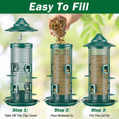 Jarkyfine - Comedero de pájaros de Malla metálica para Colgar en Exteriores, comederos de pájaros a Prueba de Ardilla para Exteriores, a Prueba de óxido, 4 Puertos, 2 Libras de Gran Capacidad, fácil