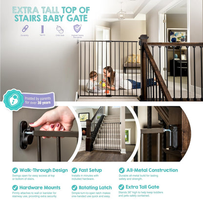 Regalo 2 en 1 extra alto Easy Swing Escalera y pasillo Paseo a través de la puerta del bebé, negro