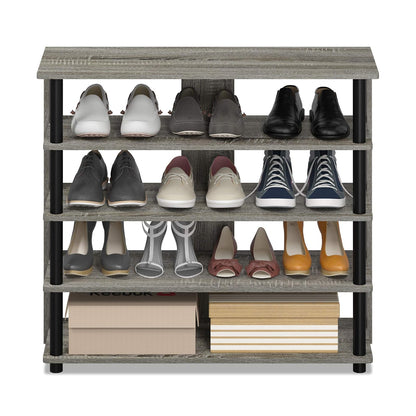 Furinno Turn-N-Tube Zapatero Ancho de 5 Niveles, Roble Francés con Negro, 81.3 cm