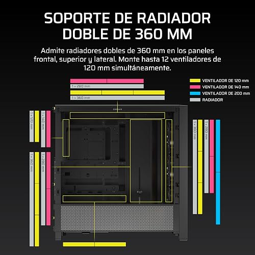 Corsair Frame 4000D RS ARGB Caja Modular ATX Mid–Tower para PC – Alto Flujo de Aire, 3 Ventiladores RS ARGB preinstalados, ASUS BTF, MSI Project Zero, Gigabyte Project Stealth – Negro