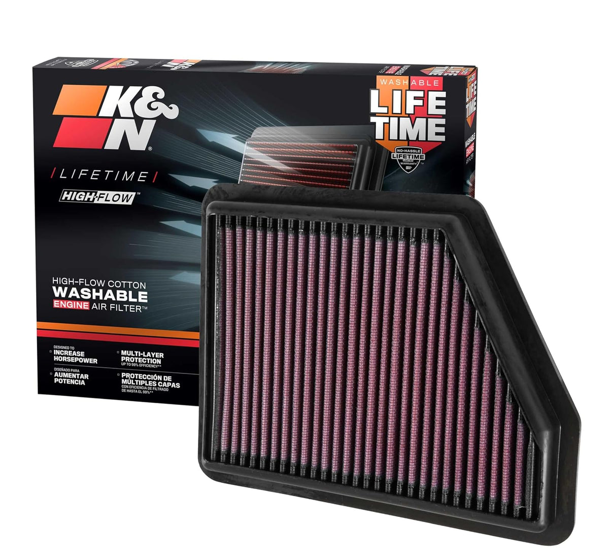 K&N 33-5045 Filtro de Aire de Alto Flujo Lavable para Honda Civic y HR-V 2016-2025