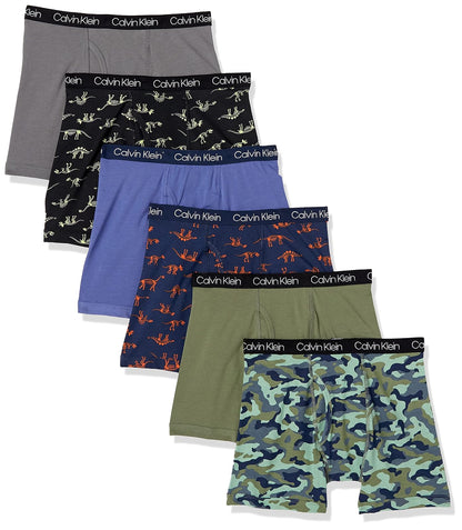 Calvin Klein Calzoncillos de Algodón para Niño, Paquete de 6 - Dino - Camo - M