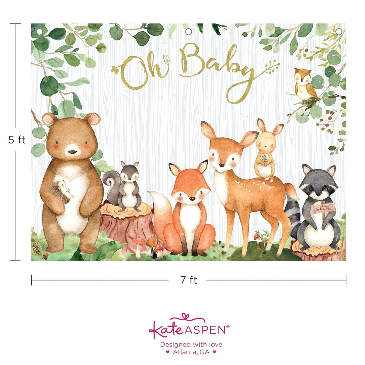 Kate Aspen Woodland - Decoración para baby shower, telón de fondo para fotos, foto y cabina de fotos, decoración de guardería