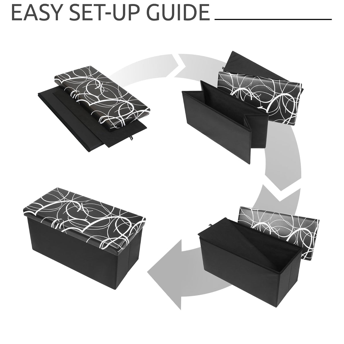 Otto & Ben Caja de Juguetes Plegable con Asiento de Espuma viscoelástica, de Piel sintética, para recámara, otomanos, Banco, reposapiés, 30 Pulgadas, Color Negro