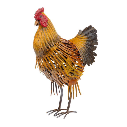 Alpine Corporation 16" H Indoor/Outdoor Metal Hen Decorative Garden Statue, Golden Brown