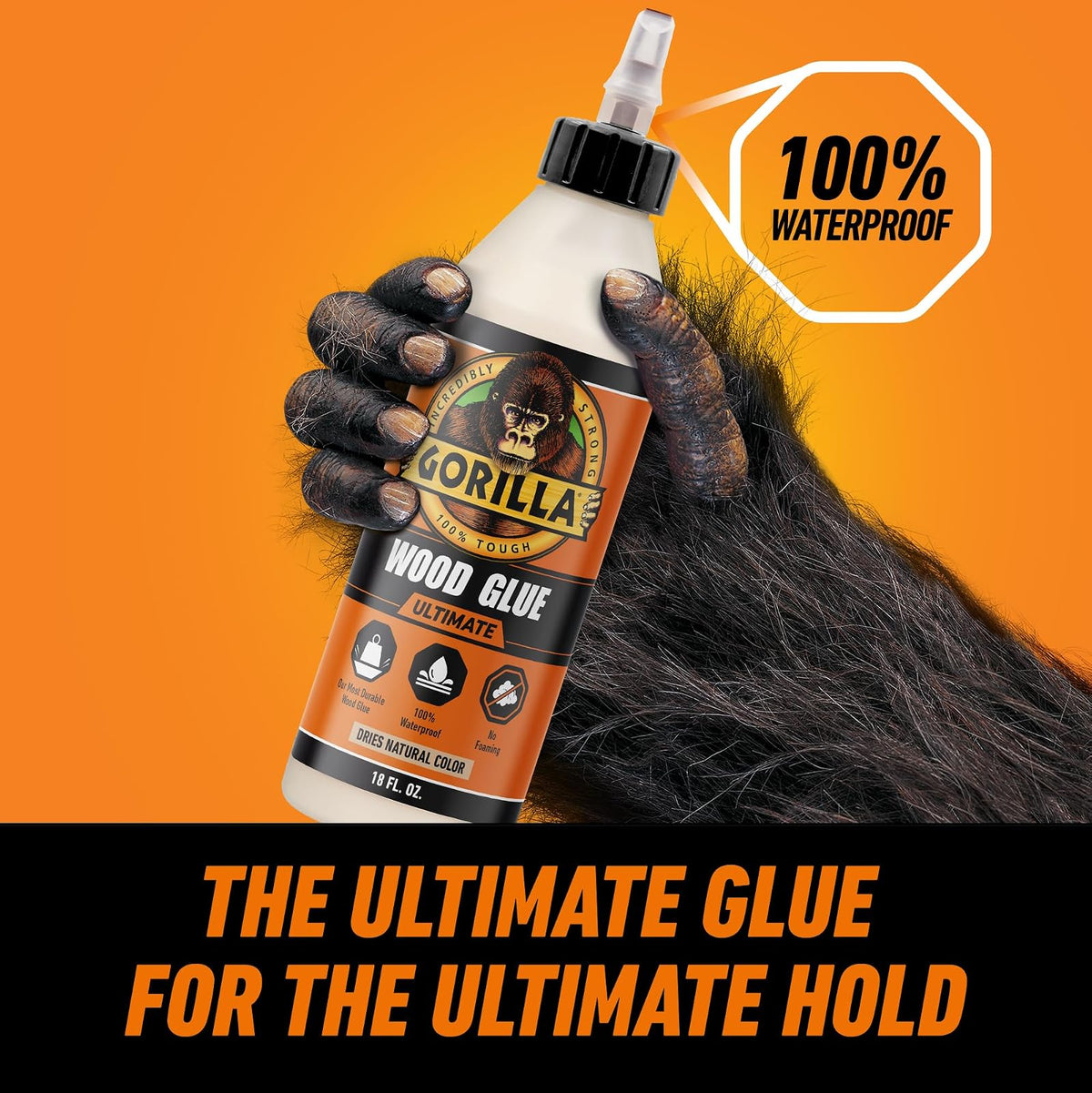 Gorilla Ultimate - Pegamento de madera impermeable, color de madera natural, 18 onzas (paquete de 1) - Impermeable para proyectos y reparaciones en interiores o exteriores