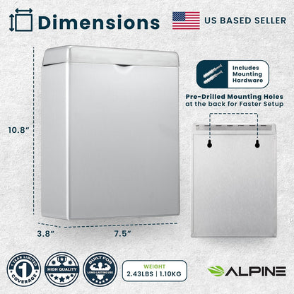 Alpine - Receptáculo de servilleta sanitaria – Soporte de tampón montado en la pared para baño que proporciona un baño limpio y sin olor para el hogar, la oficina y los baños públicos (acero