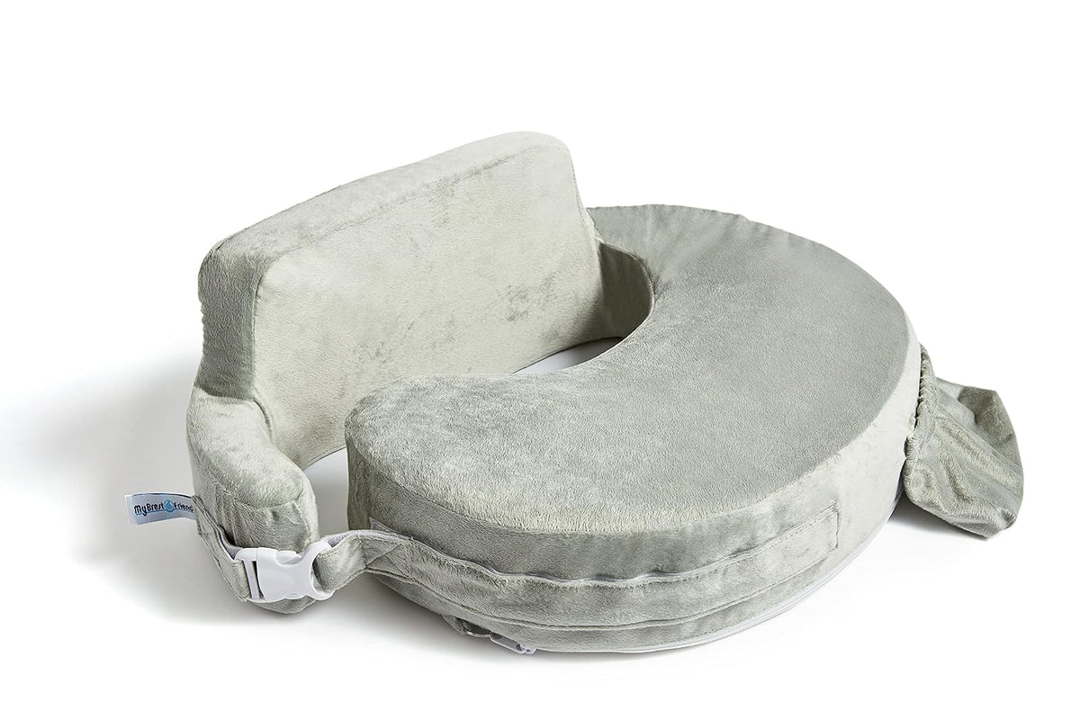 My Brest Friend Super Deluxe Almohada de lactancia - Platino | Almohada ergonómica para lactancia materna para el máximo apoyo ajustable para mamá y bebé, respaldo mejorado con práctico