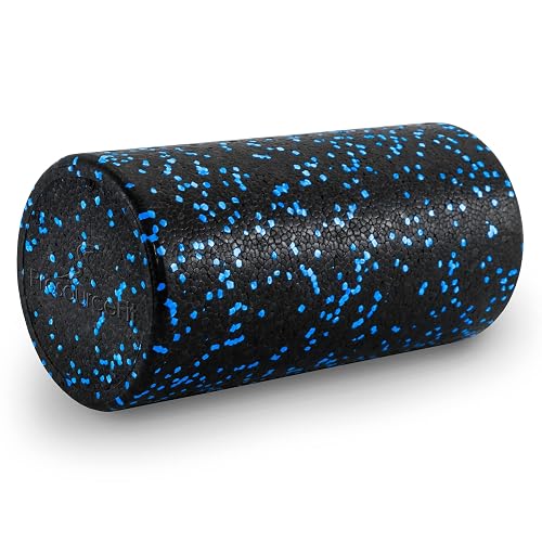 ProsourceFit High Density Foam Rollers 12 - Inches Long, Firm Full Body Athletic Massage Tool for Back Stretching, Yoga, Pilates, Post Workout Muscle Recuperation, Black/Blue