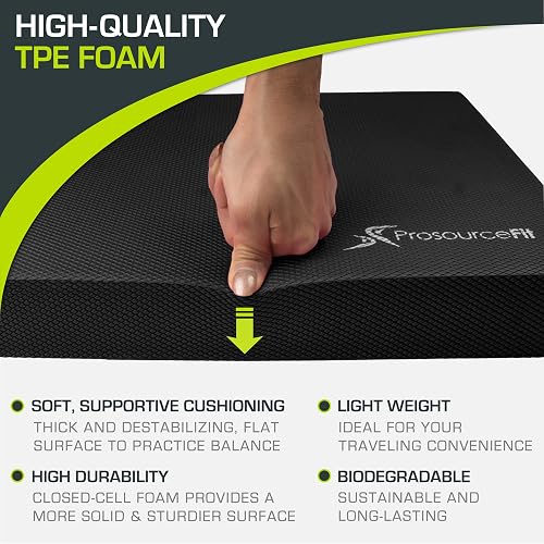 ProsourceFit Exercise Balance Pad, Non-Slip Cushioned Foam Mat & Knee Pad for Fitness and Stability Training, Yoga, Physical Therapy