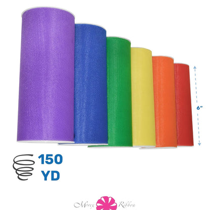 Morex Ribbon Rainbow tul 6 Pack, Nylon, 15,2 cm por 137,2 m Total, Rojo/Naranja/Amarillo/Verde/Azul/Morado, tema 1366p6 - 815 -